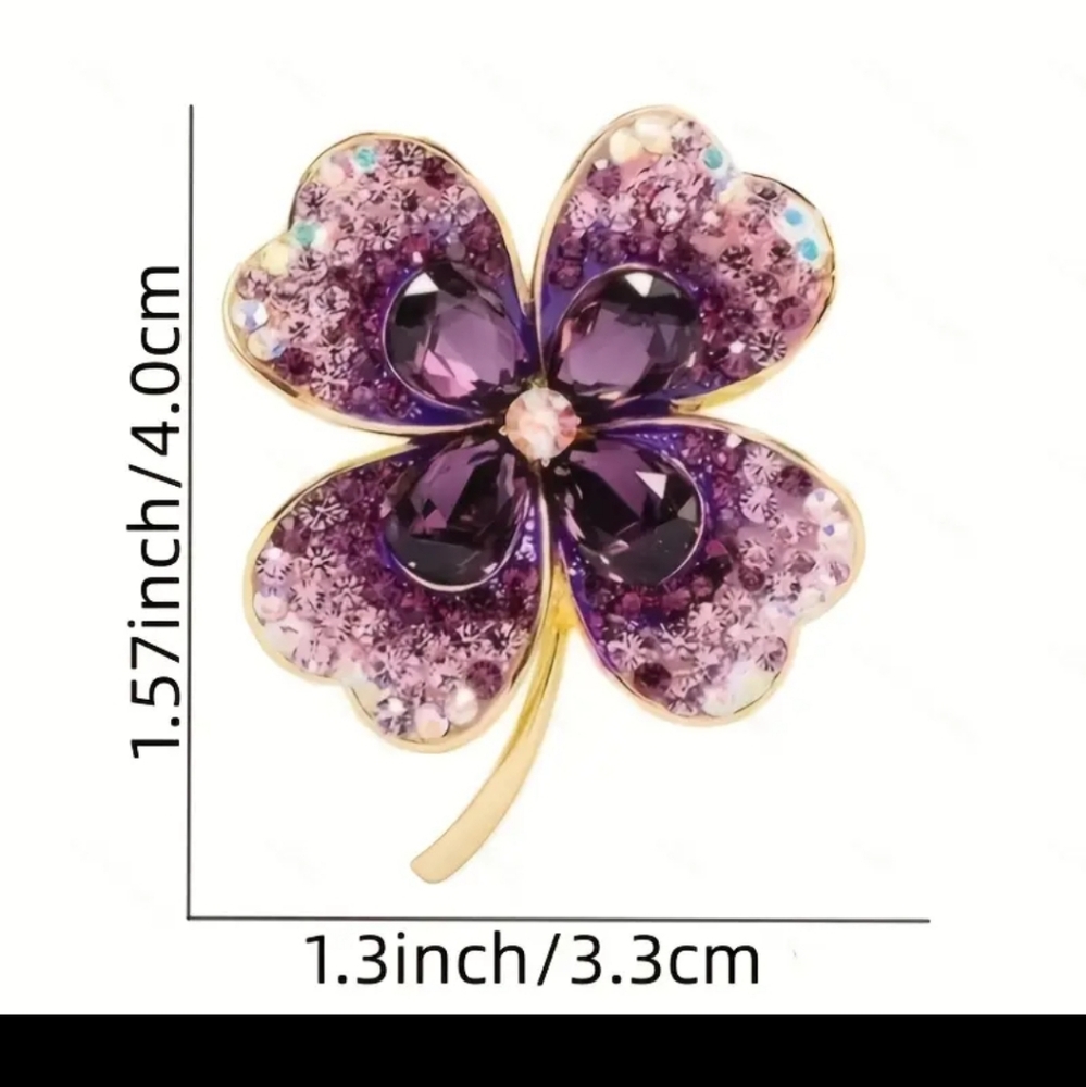 Four-Leaf Purple Clover Brooch - Picture 3 of 4